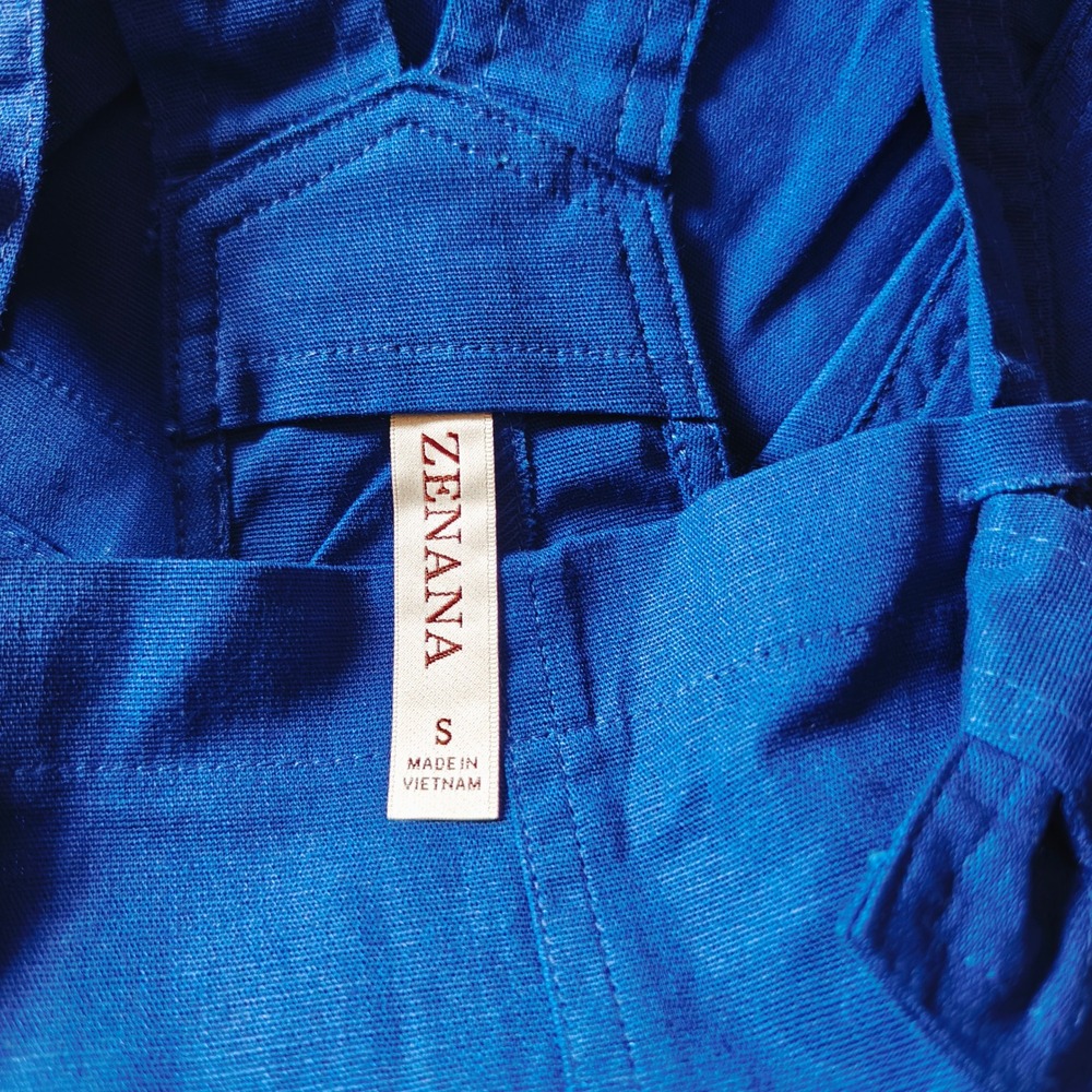 Zenana Woven Knot Strap Overalls Lt Navy Wide‎ Leg Jumpsuit Small 7301Y - Picture 5 of 10